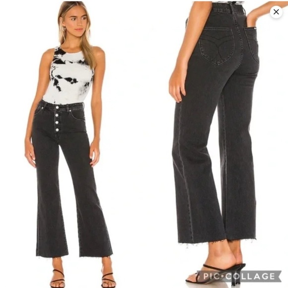 ROLLA'S Jeans Size 28 AU 10 Eastcoast Crop Flare High Rise Black Wash Raw Hem - Picture 3 of 14